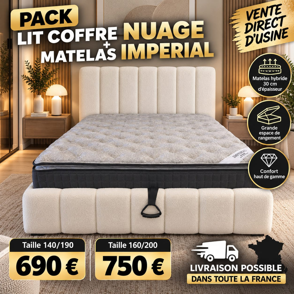 Pack Lit coffre NUAGE + Matelas IMPERIAL
