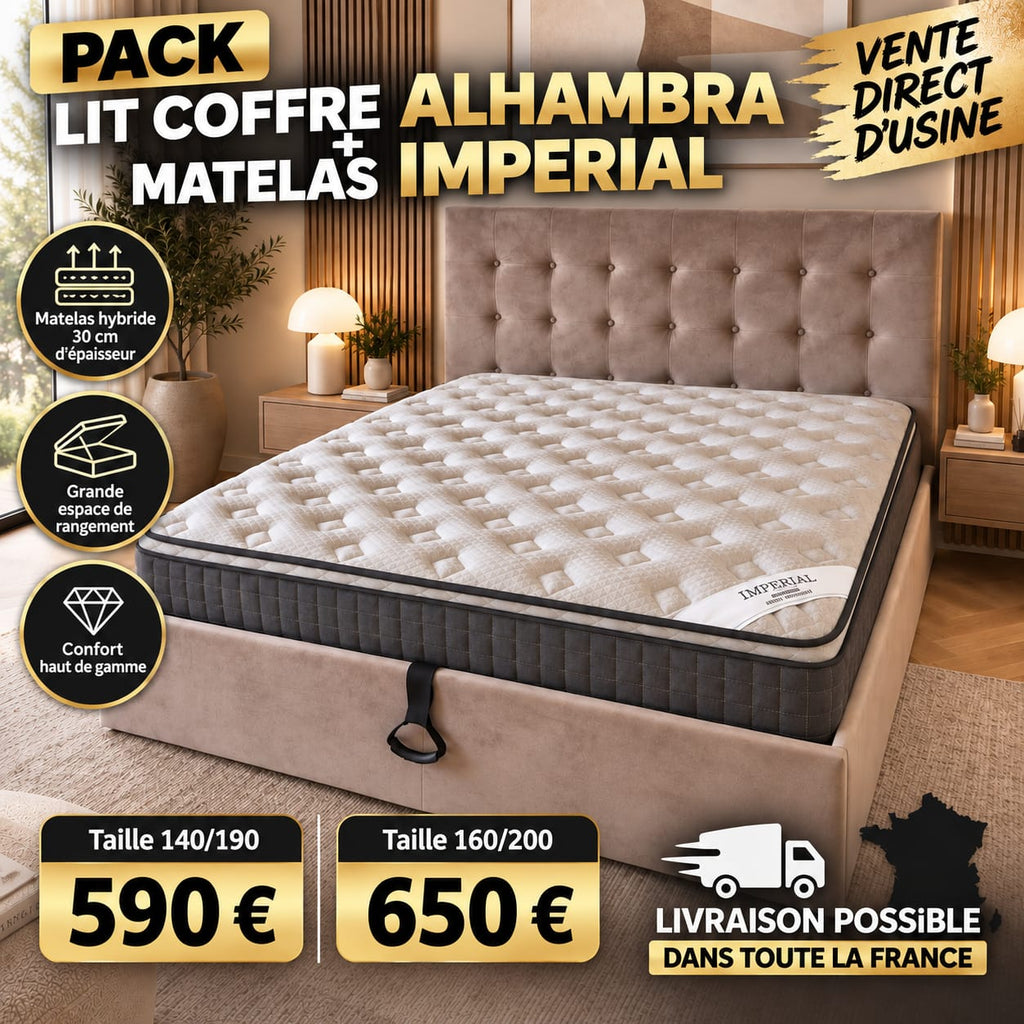 Pack Lit coffre ALHAMBRA + Matelas IMPERIAL